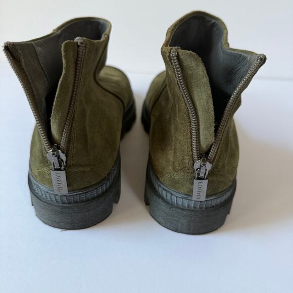 LOFINA Green Suede Lug Sole Zip Ankle Boots 6470 Euro 38 US 7.5 Italian - Picture 11 of 15